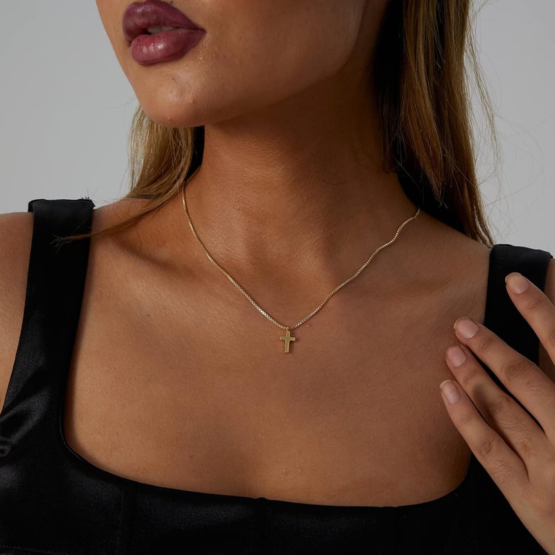 VIROMY Gold Cross Necklace for Women 14K Gold Plated Cute Sidways Cross Pendant Choker Necklaces Simple Trendy Everyday Jewelry for Women - Image 4